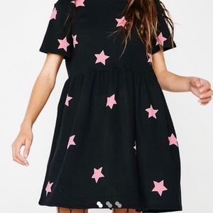 Black Dollskill babydoll dress with hot pink stars